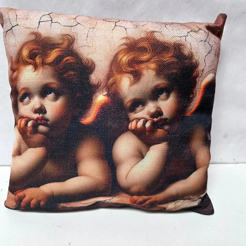 Thinking Cherubs Pillow Cherubim Putti Renaissance Gift Angel Bored Cupid NWT